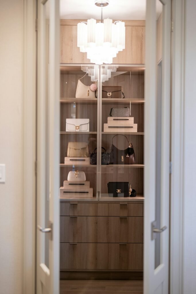 Wooden wardrobe shelving